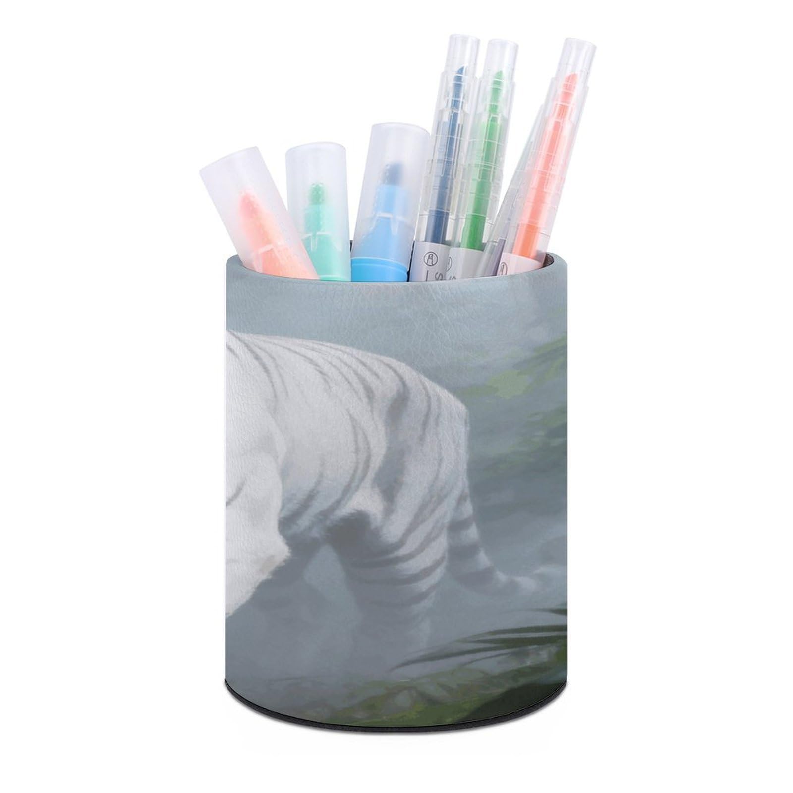 LZQPOEAS - Misty Forest Shadow Pencil Holder for Desk Organizer, Minimalist Modern Storage Case for PU Leather Round Pens Supplies