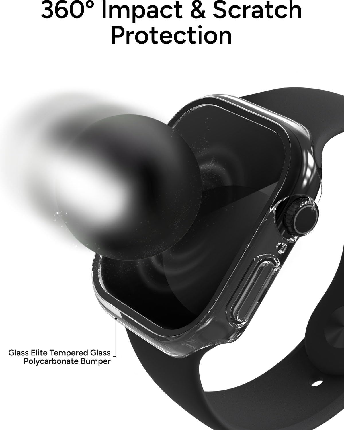 ZAGG Pellicola proteggi schermo in vetro a 360° per Apple Watch Series 11/10, dimensioni dell'orologio: 42 mm, paraurti integrato, protezione dagli urti 5 volte più forte, resistente ai graffi
