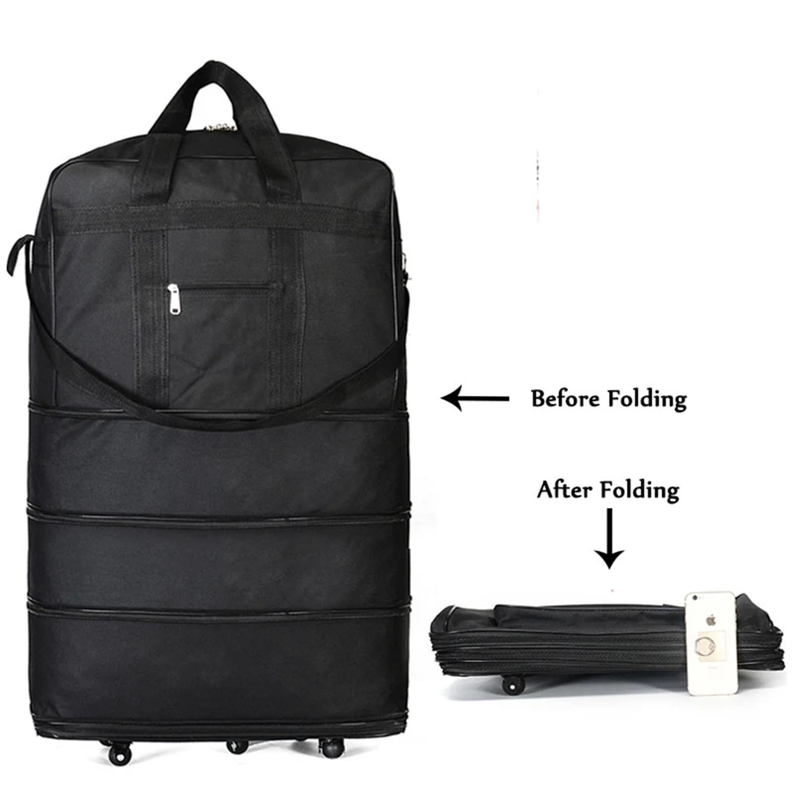 Borsone da Viaggio con Ruote Valigia da viaggio portatile impermeabile con ruote, borsa trasporto aereo unisex, espandibile, pieghevole, in Oxford(Black)