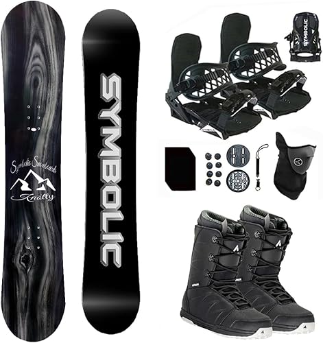 Symbolic Knotty Airtracks - Paquete completo de sistema completo de snowboard y fijaciones, botas, correa, pisoteo y polaina