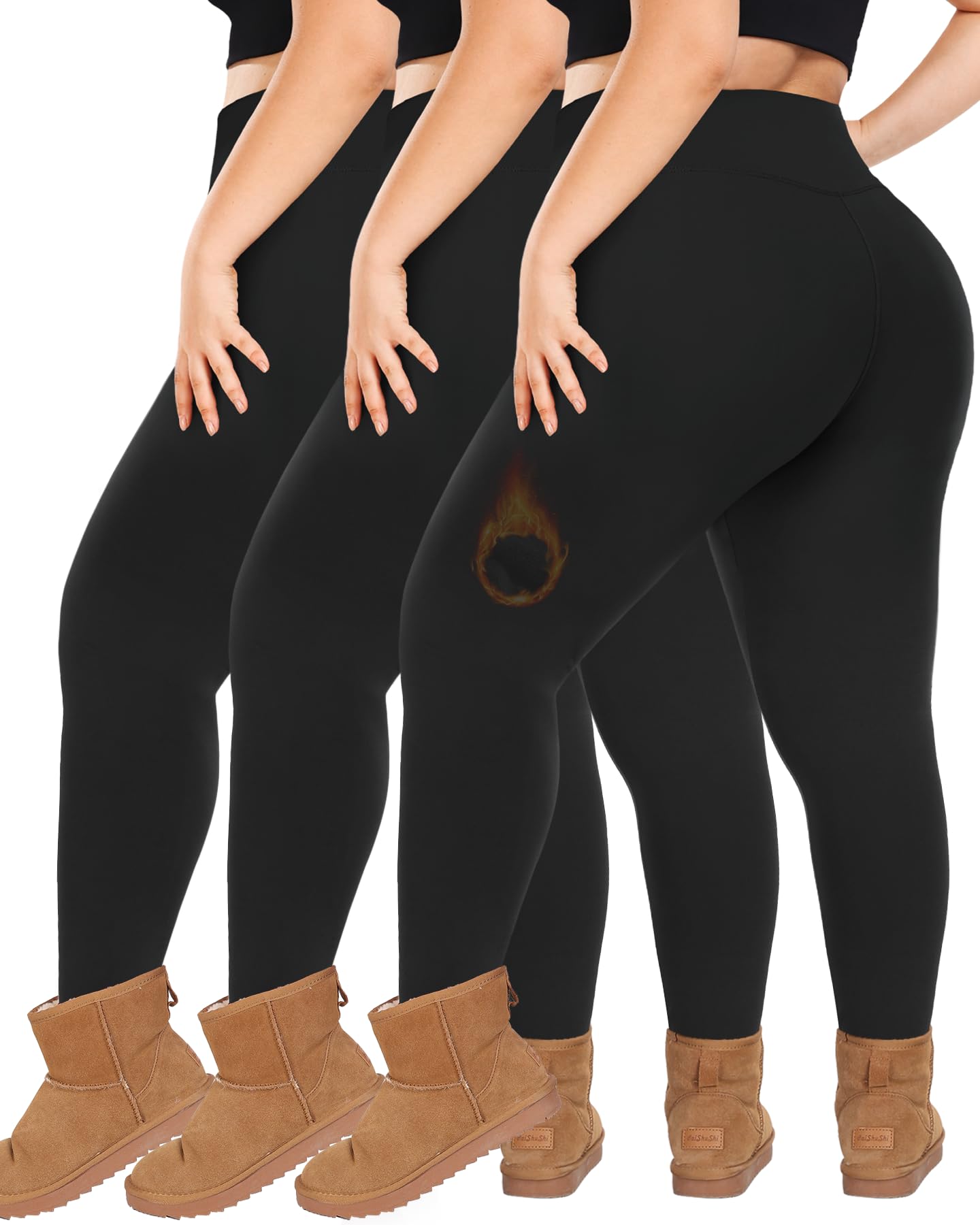 Diu Life 3 Pack Plus Size Fleece Lined Leggings Women -Stretchy Warm Winter Yoga Pants Thermal Leggings 2X