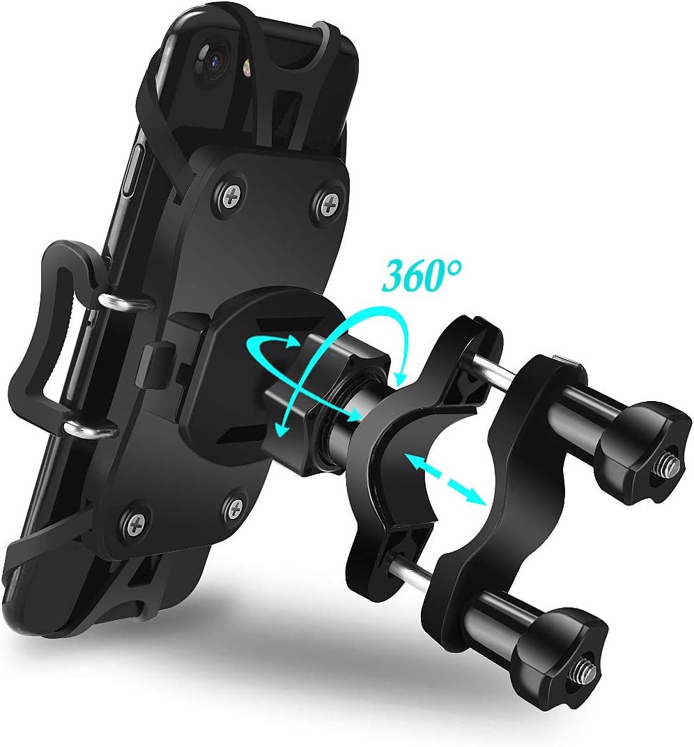 Ontseev Bike Phone Holder, Universal Handlebar Moto Smartphone Holder Anti Shake Bicycle Phone Mount with 360° Rotation for iPhone X/ 6/7/ 8 Plus, Samsungs S8/9 Plus or Any 4"- 6.2" Smartphones