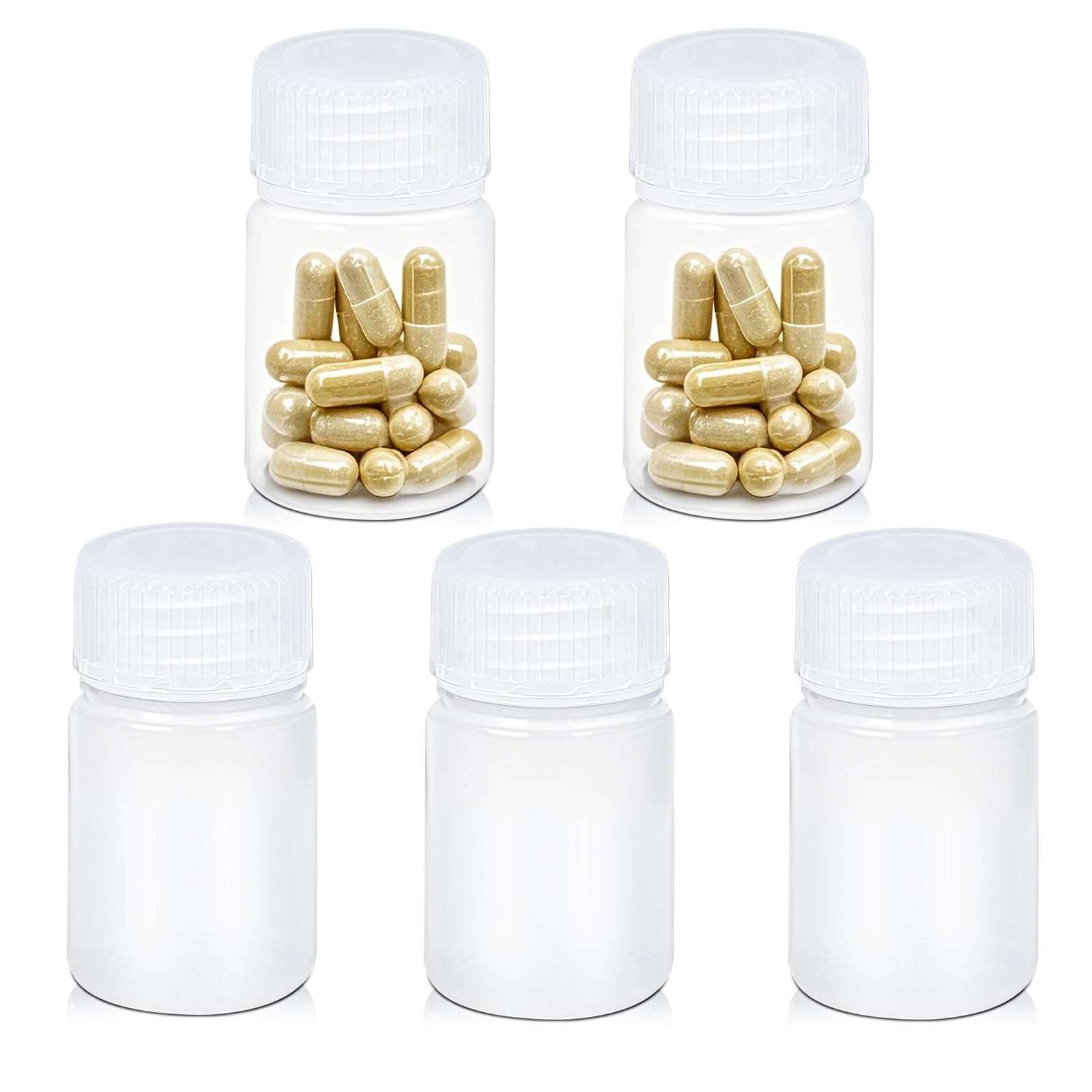 1 oz Wide Mouth Lab Reagent Bottle, Laboratory Grade Chemical Container, Sealed Leak-proof Translucent HDPE Bottle, Pill Bottle, Water Sample Bottle(5 Pcs)