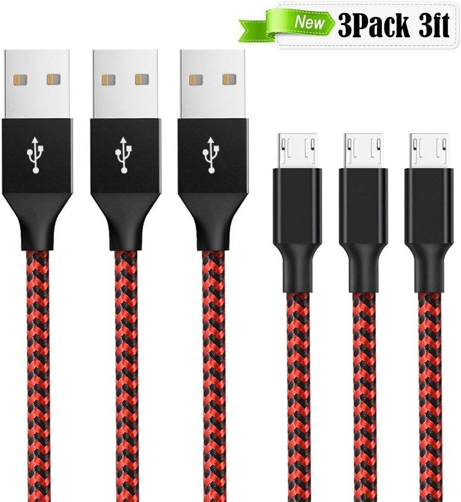 Micro USB Cable Standard [3FT] Premium Nylon Braided Android Charger High Speed 2.0USB Charging Cable Compatible with Samsung Charger Cord for Samsung Galaxy S7 Edge/S7/S6/S4/S3,Note 5/4/3-Red