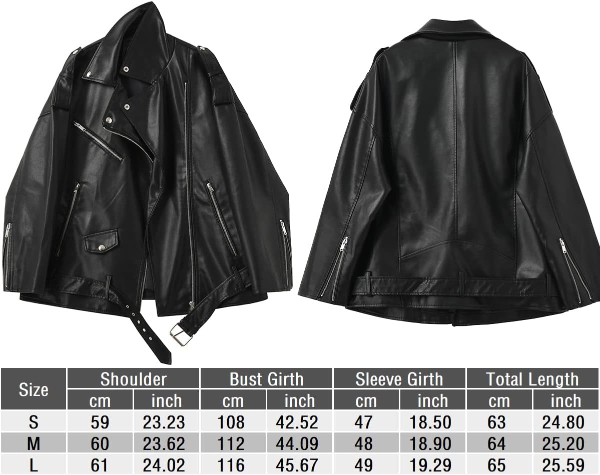 LY VAREY LIN Women Faux Leather Jacket Lapel Collar Motorcycle Zip Up Long Sleeve Motor Biker Short Coat Jacket - Image 6