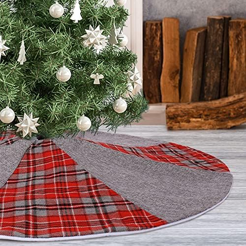 Atiming Grey Christmas Tree Skirt with Red and Grey Buffalo Plaid 36 inches Burlap