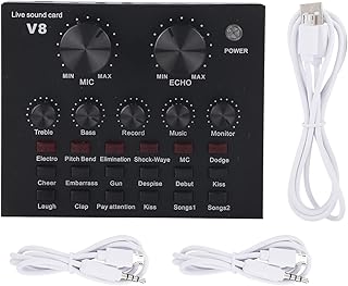 V8 Live Sound Card, Audio Mixer USB External Sound Card Headset Microphone Sound Card Live Broadcast KTV Sound Card for Double Cell Phone for Live KTV Voice Chat