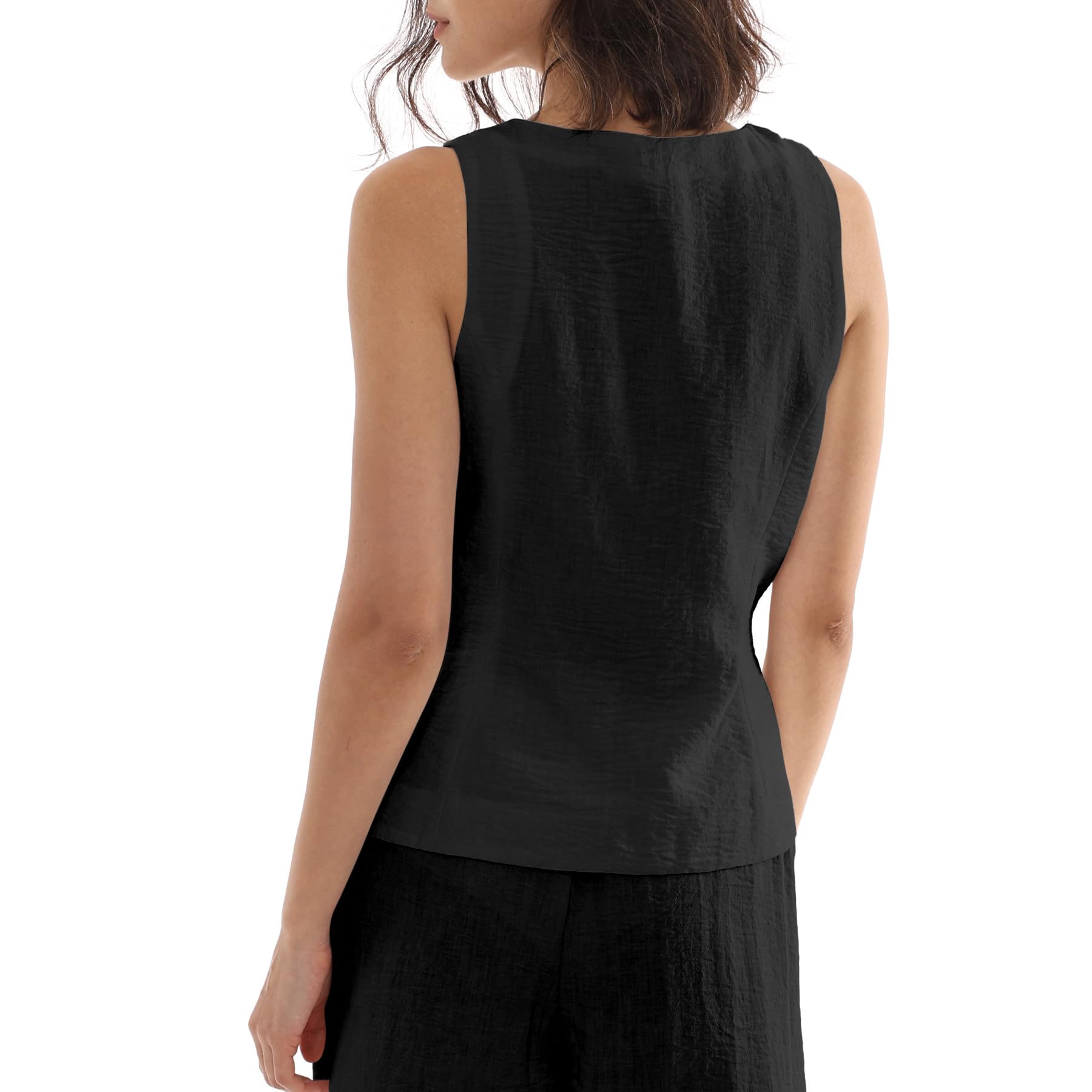 Amazhiyu Gilet da donna in misto lino, senza maniche, con bottoni, scollo a V, top estivo
