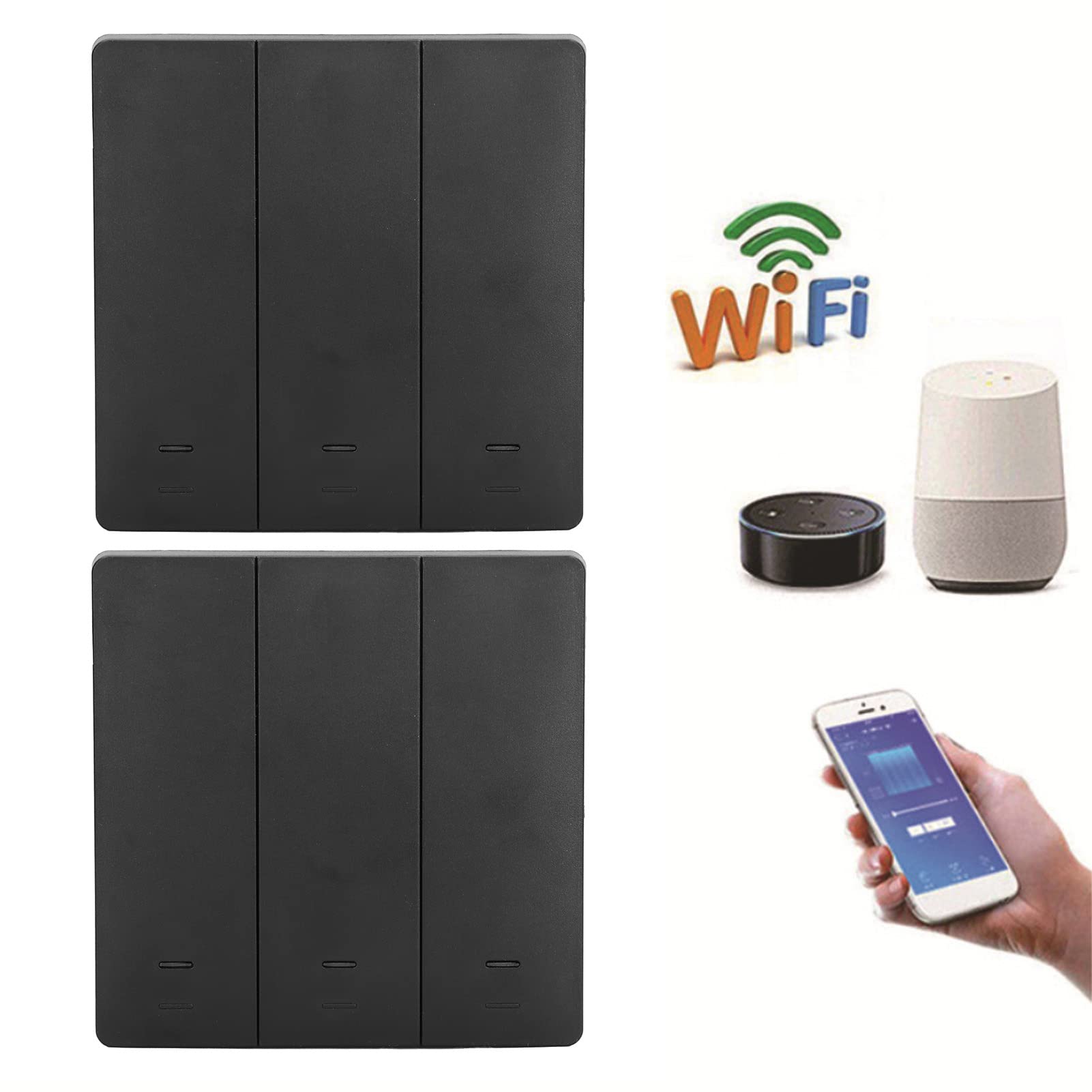 YWBL-WH Interruptor Inteligente de 3 Bandas Interruptor de Luz WiFi Inalámbrico Control de Voz Trabajo con Botón Alexa Control de Aplicación Móvil para Uso en el Hogar, Oficina, Hotel,
