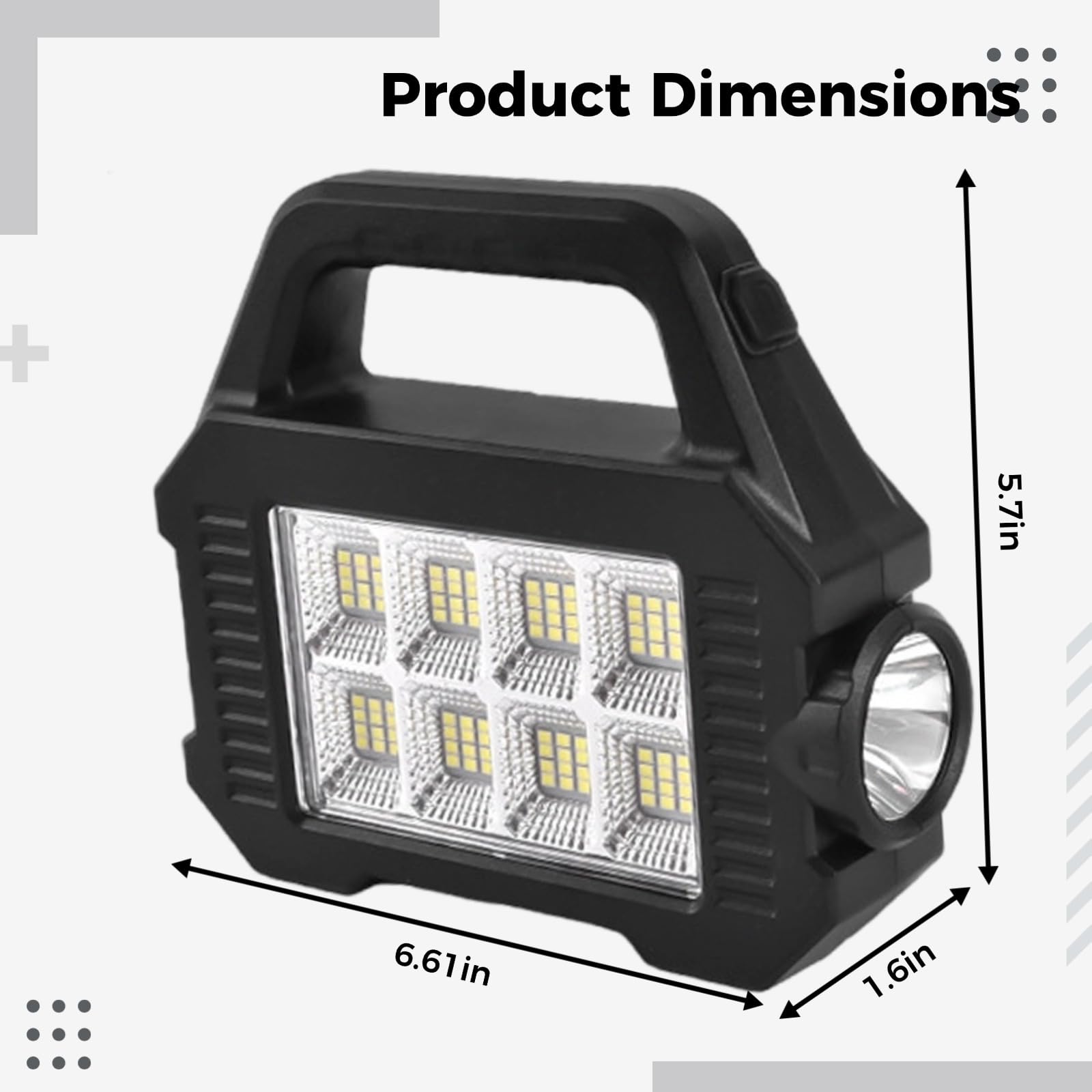 Lanterne solaire rechargeable, lampe de poche LED portable, double source de lumière pour le camping, la construction et l'utilisation d'urgence