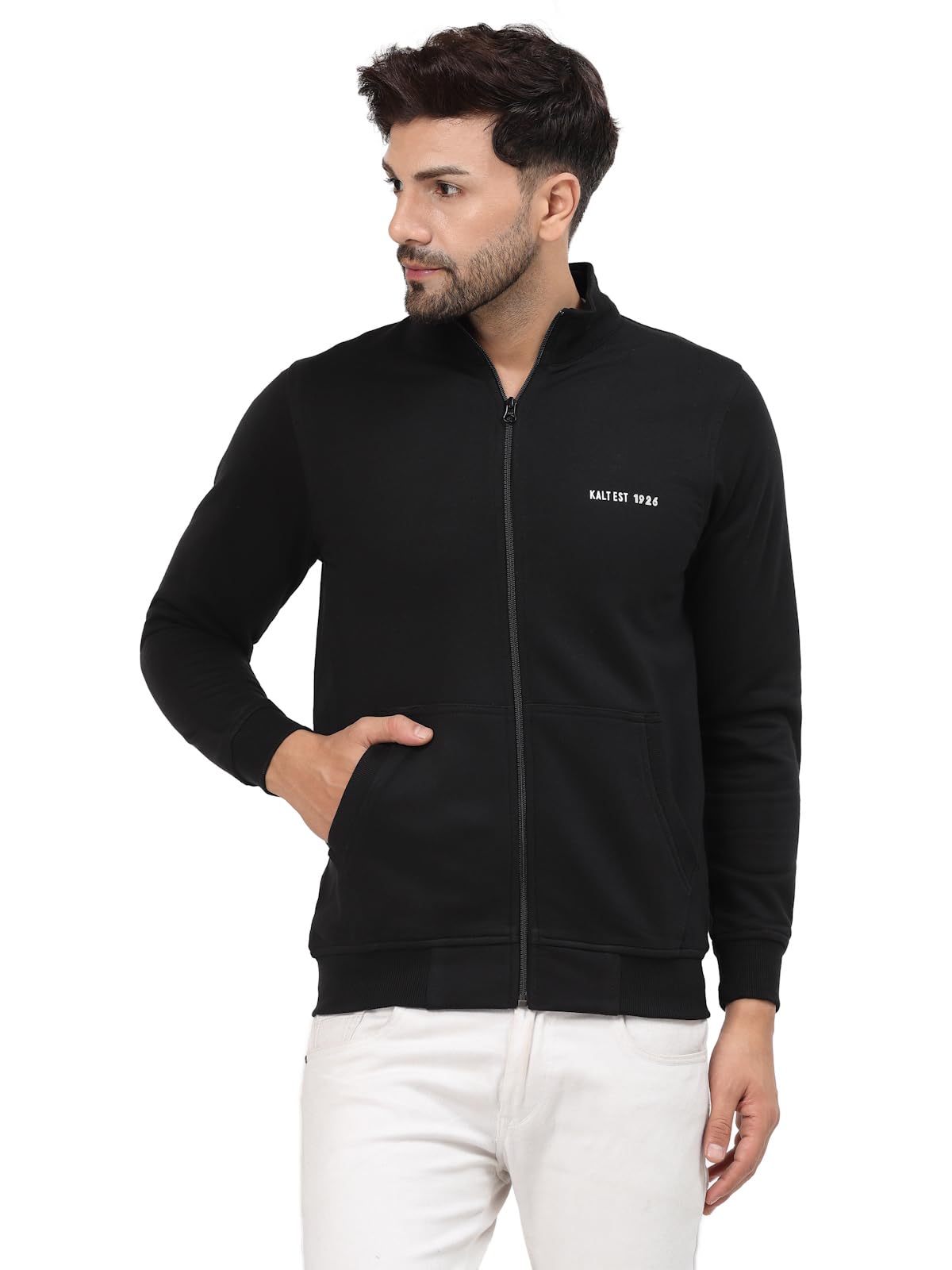 Kalt Men Full Sleeves Zipper Fleece Jacket(Black;Medium) : Amazon
