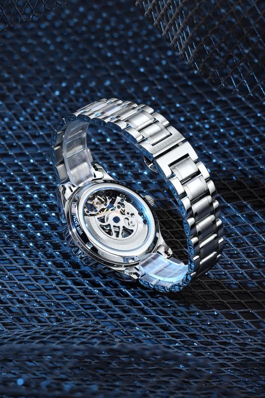 Image of Giordano Premier Fortezza Collection Automatic Watch for Men with Skeleton Round Dial, Luminous Hands and Markers, Stainless Steel Strap - GZ-50225