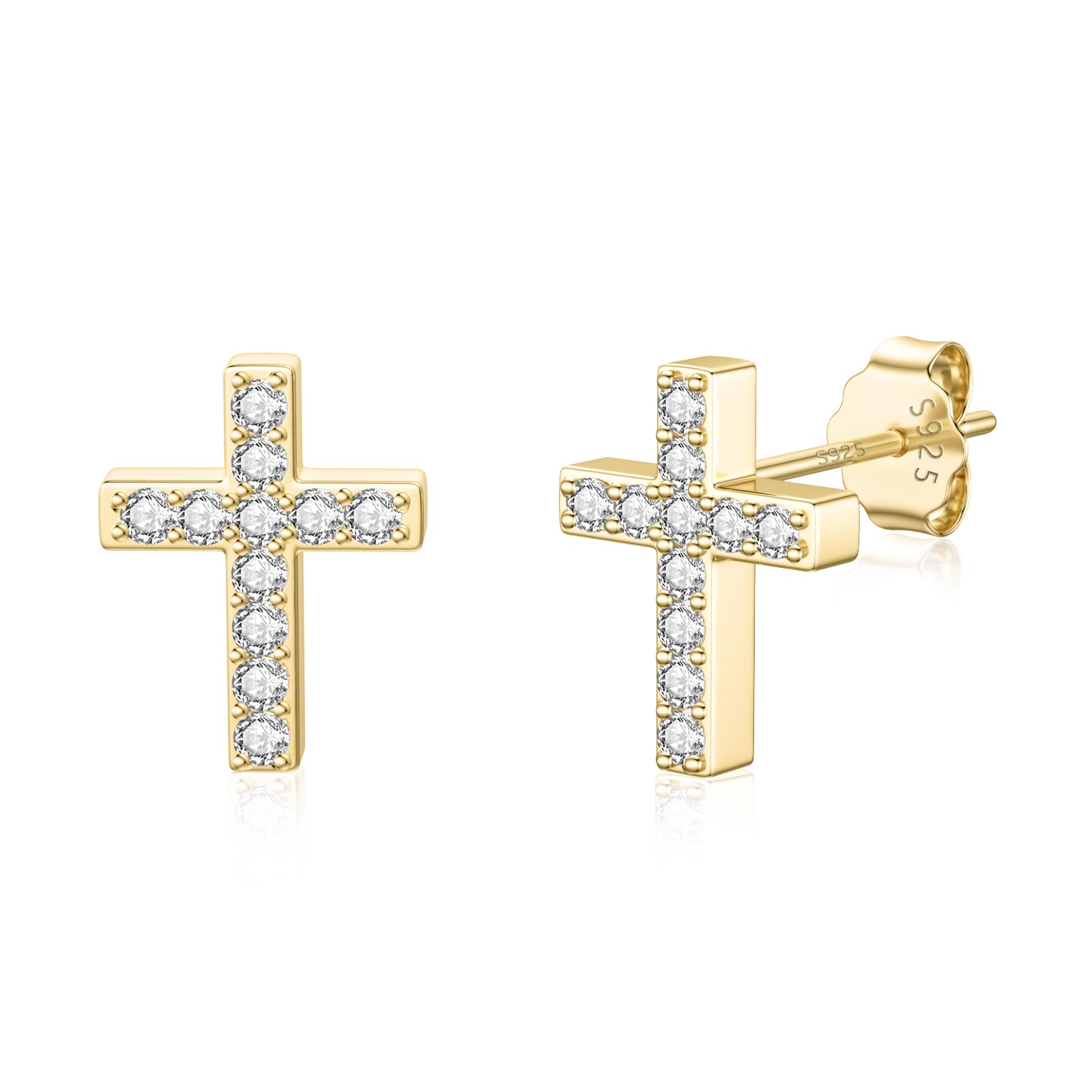 JIAYIQI Minimalist 925 Sterling Silver Stud Earrings Set, 14K Gold Plated Hypoallergenic Tiny Bar Dot Heart Star Studs for Women & Men