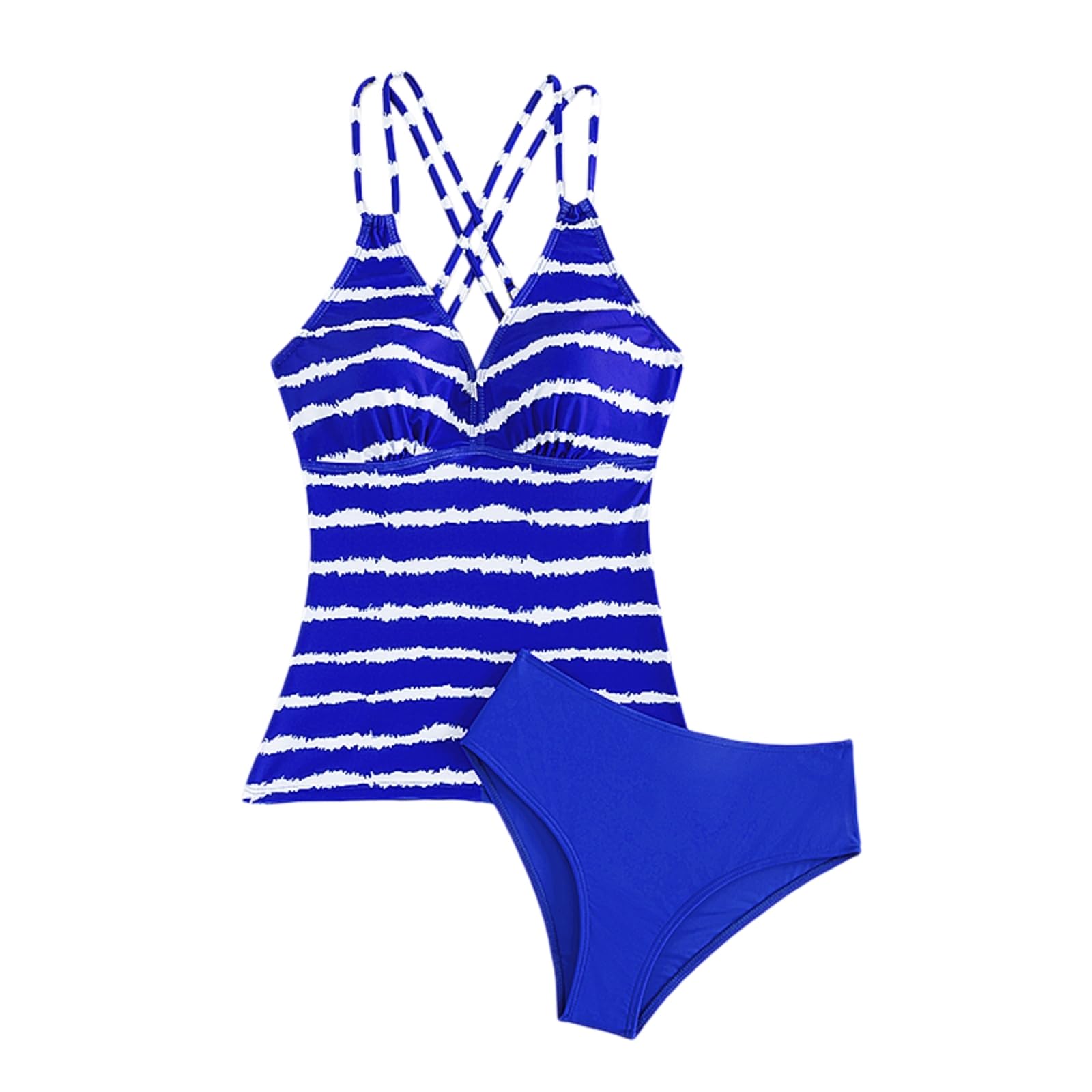 Conjunto Bikini Mujer Mujerestraje De Baño Tankini, Cuello En V Top Espalda Cruzada con Cintura Alta Traje Dos Piezas-Dark Blue-m