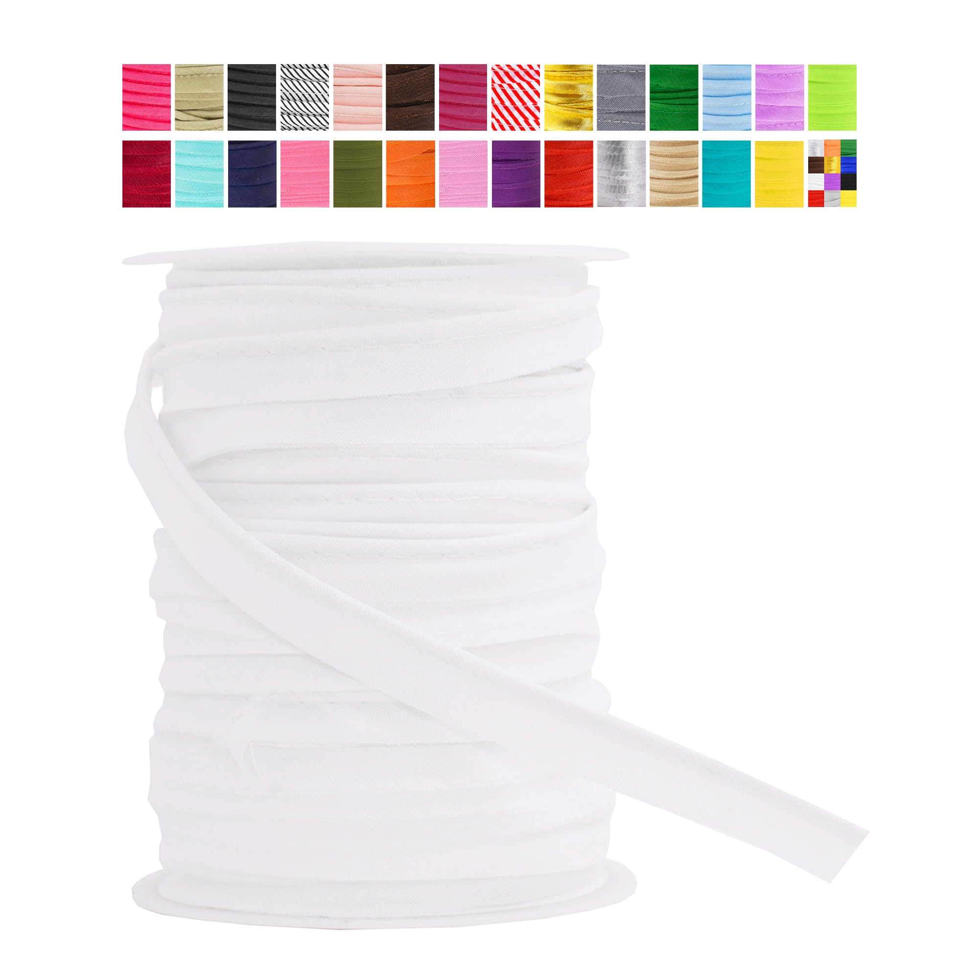 Mandala Crafts White Maxi Piping Bias Tape with Welting Cord - 1/2 Inch Upholstery Piping Trim for Sewing, Cushions, Slipcovers, and DIY Decor - 55