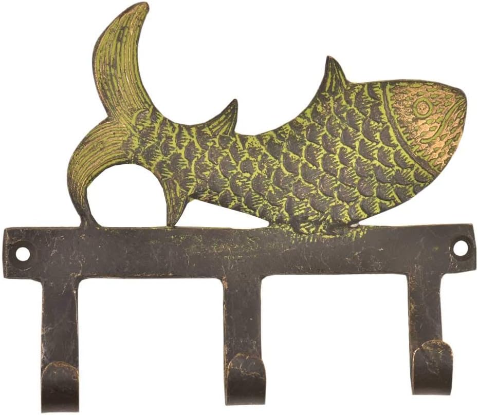 Indian Shelf 1 Piece Multipurpose Brass Heavy Duty Decorative Vintage Key Holder, Key Wall Hooks for Hanging Coats, Jackets, Leash, Hat, Towel, Backpack, Purse, Handbag for Living Space Decors:Black