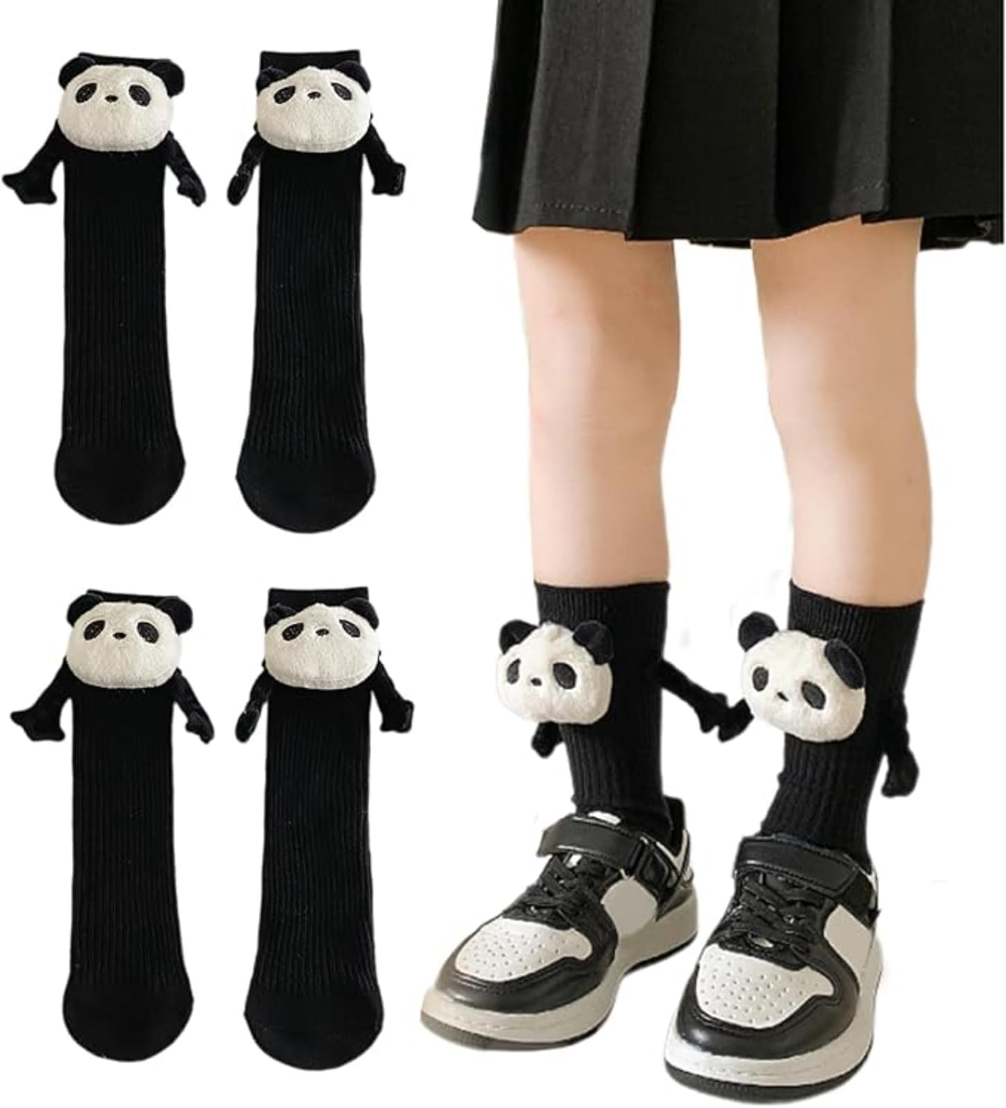 Couple Holding Hands Socks, Funny Magnetic Hand Socks, Unisex Mid Tube for Couples, Holiday Couple, Unique Funny Gift, Comfortable and Durable (Style 9 Black+Black)