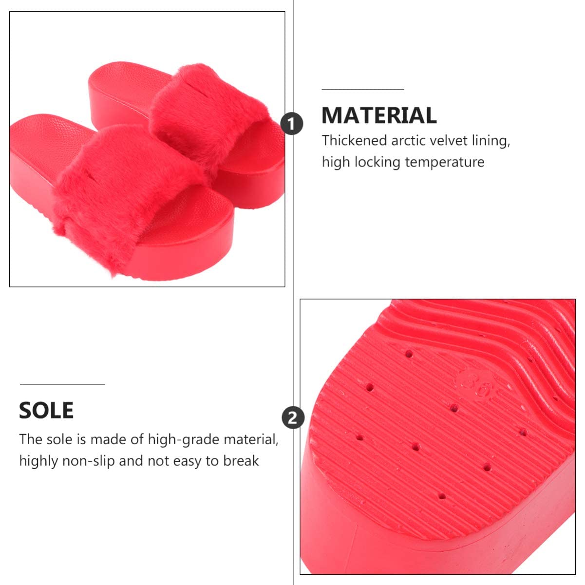 Zapatillas de felpa con punta abierta, para uso doméstico, exterior, interior, para niñas, 1 par (color: rojo, tamaño: 6)