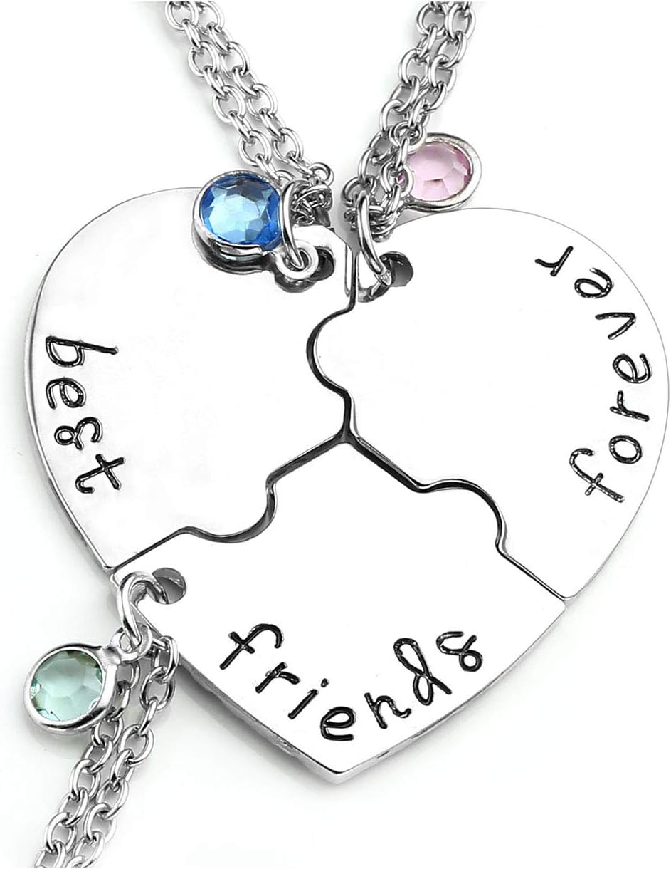 Jovivi Best Friends Forever and Ever Friendship Necklaces for 3/4,Alloy Heart Matching Puzzle Piece BBF Pendant Necklace Friendship Jewelry Birthday Gifts