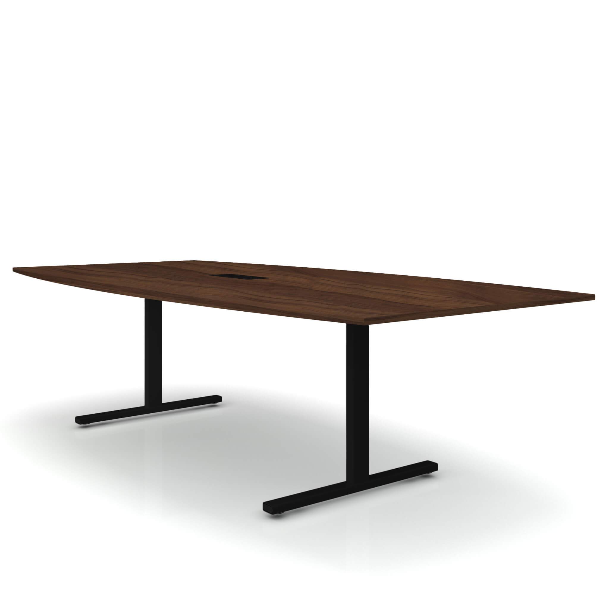 Weber Büro Easy Konferenztisch Bootsform 240 x 120 cm Nussbaum mit Elektrifizierung Besprechungstisch Tisch, Gestellfarbe:Schwarz