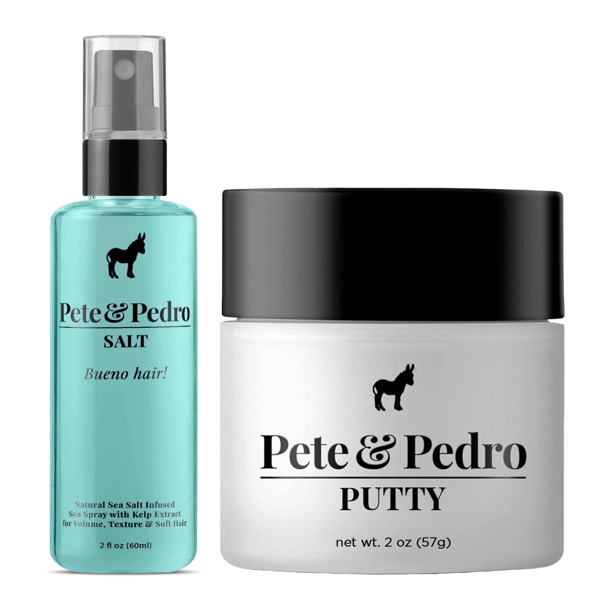 Pete Pedro Natural Sea Salt Spray 2 oz Hair Putty 2 oz Combo - Adds Instant Volume Texture