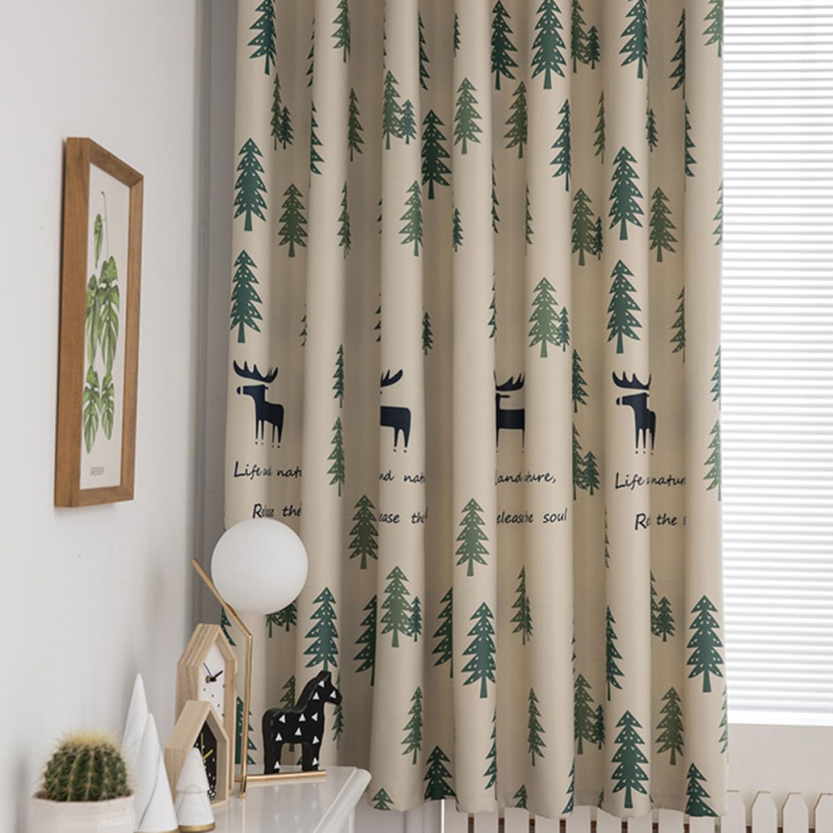ULTECHNOVO Verde Tenda Cm Corta Stampa, Oscurante Cervide, 100x200