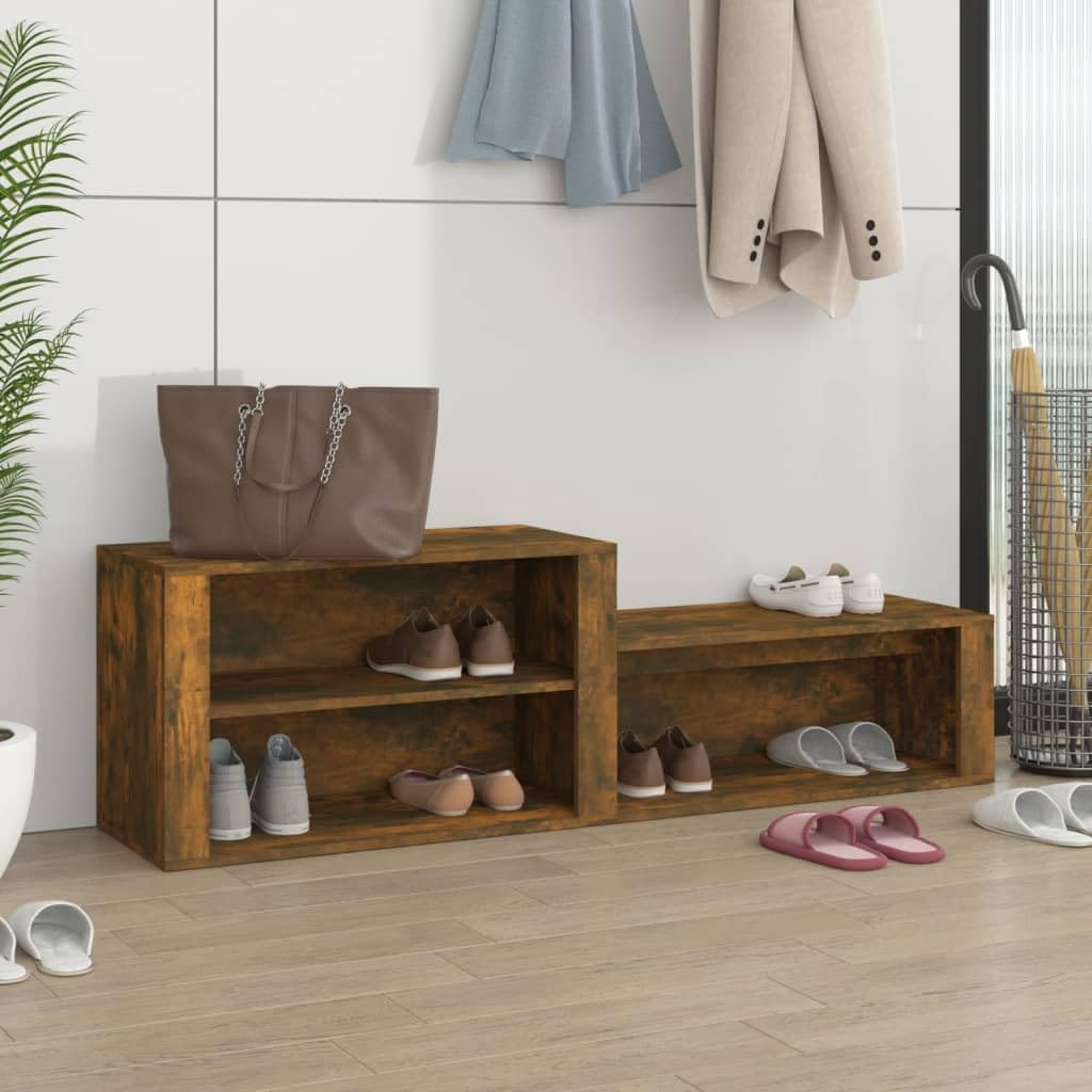 Szafka na buty, dąb wędzony, 150 x 35 x 45 cm, materiał drewnopochodny z miejscem do przechowywania, półką i szufladami, do korytarza, sypialni, garderoby, oszczędzająca miejsce półka na