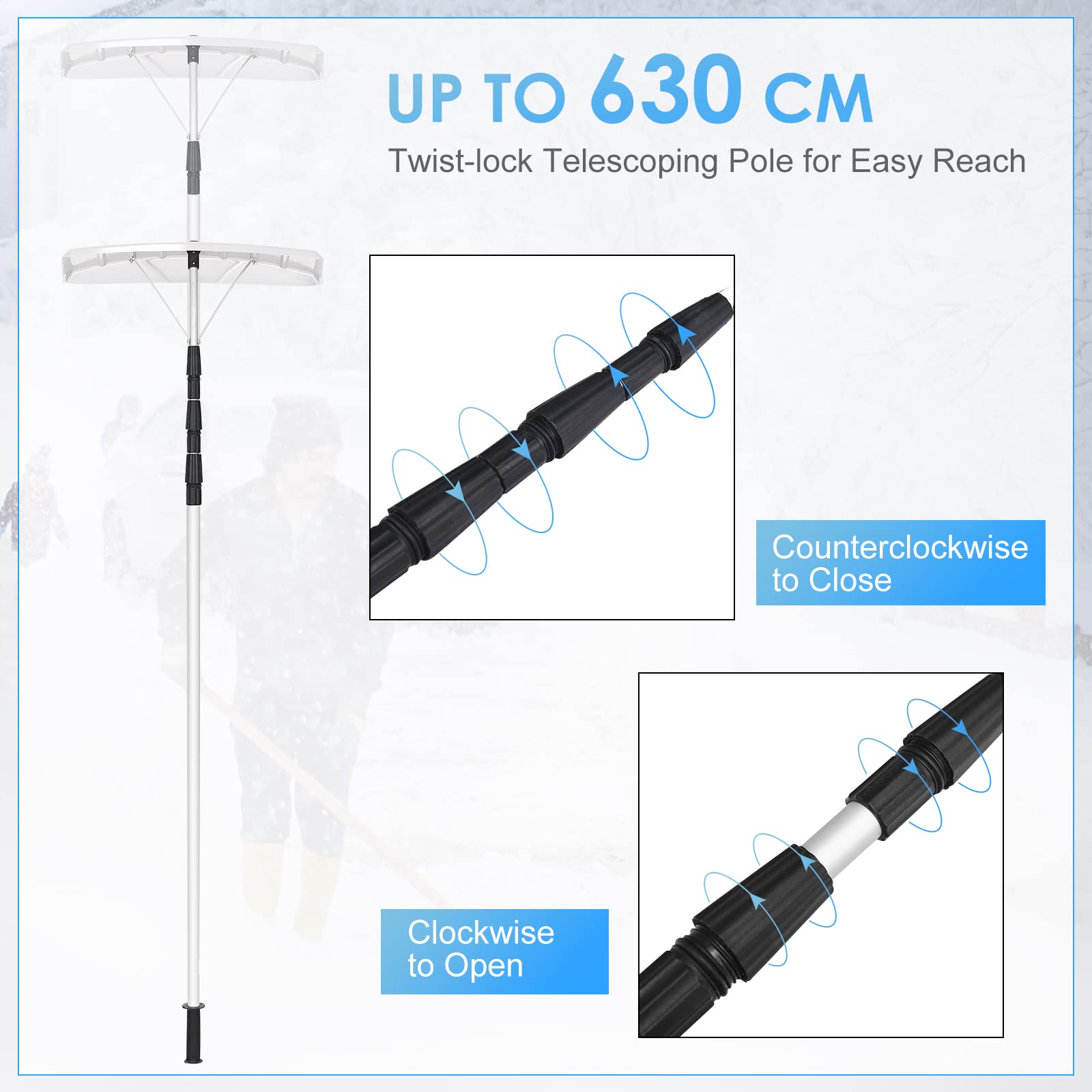Outil Déneigement Toit Râteau à Neige Télescopique Pour Toit - Longueur 6-21ft - Tissu Oxford - Avec Roues Râteau Toit Oxydable
