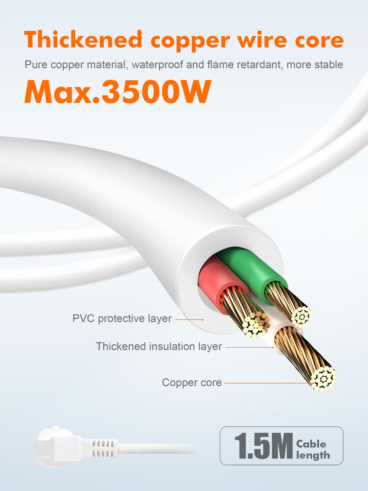 GRIFEMA Regleta Enchufes con 4 Tomas y Interruptor, 3500 W, 16 A, 1,5 m, Blanco, Protección Infantil, Orientación a 45 Grados, Evita Consumos Fantasma — view 6
