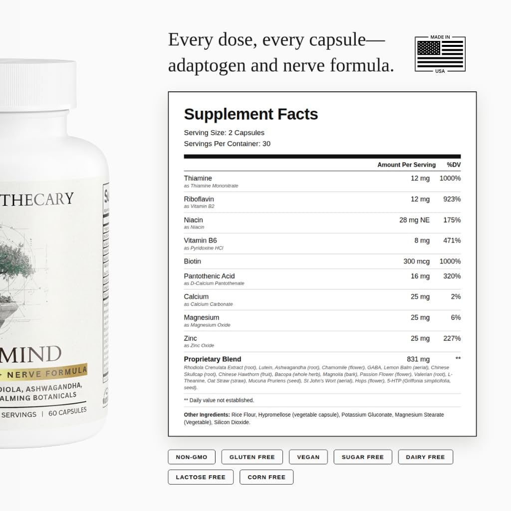 Calm Mind Stress Support Supplement with Ashwagandha, GABA, L-Theanine, 5-HTP, Rhodiola, B-Vitamins, Magnesium - 24 Ingredients - 60 Capsules — Amazon image 3