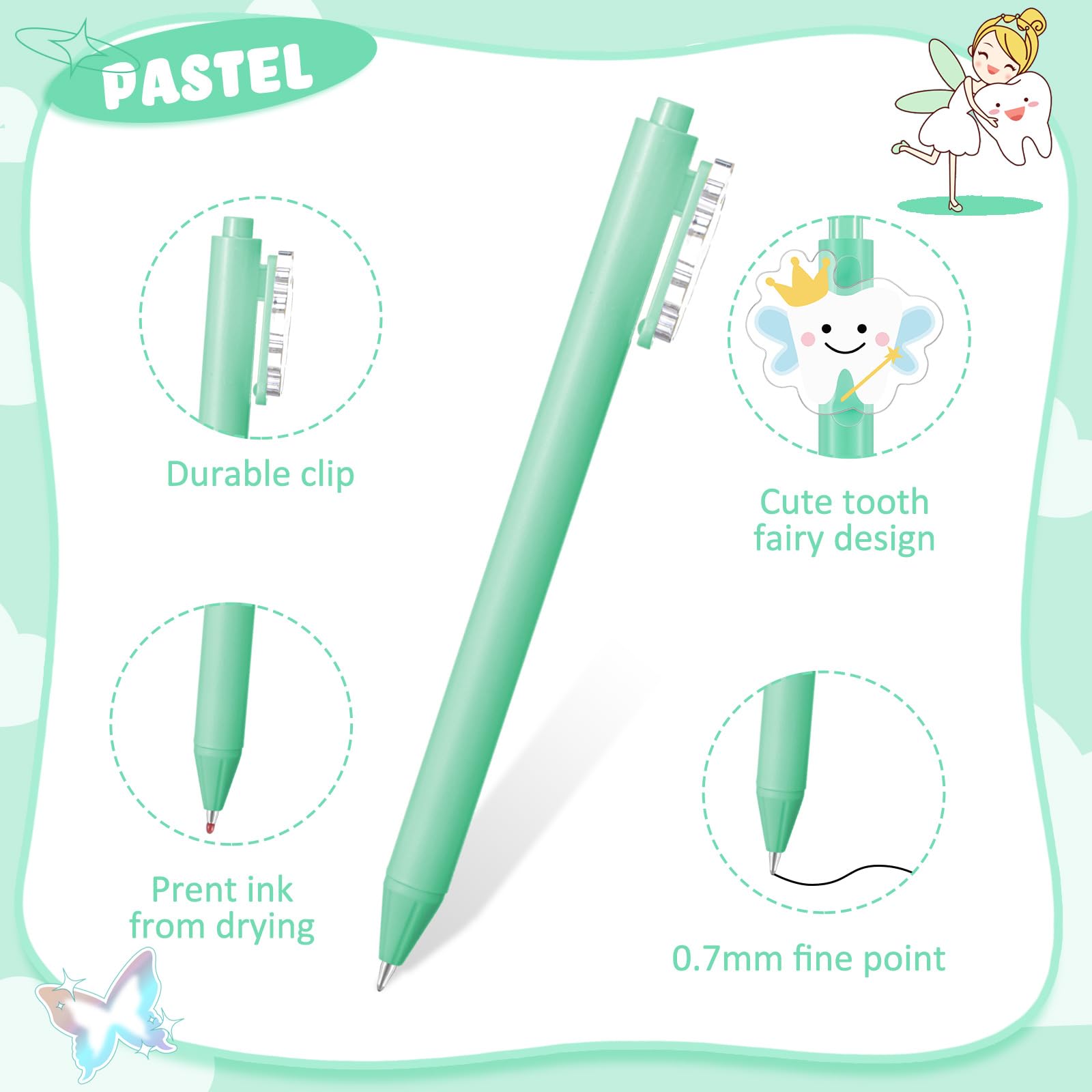 12 Pcs Tooth Fairy Wand Pens, Cute Tooth Fairy Gifts for Lost Teeth Rewards, Fun Writing Pens for Prizes, Dental Hygiene Rewards & Birthday Party Favors