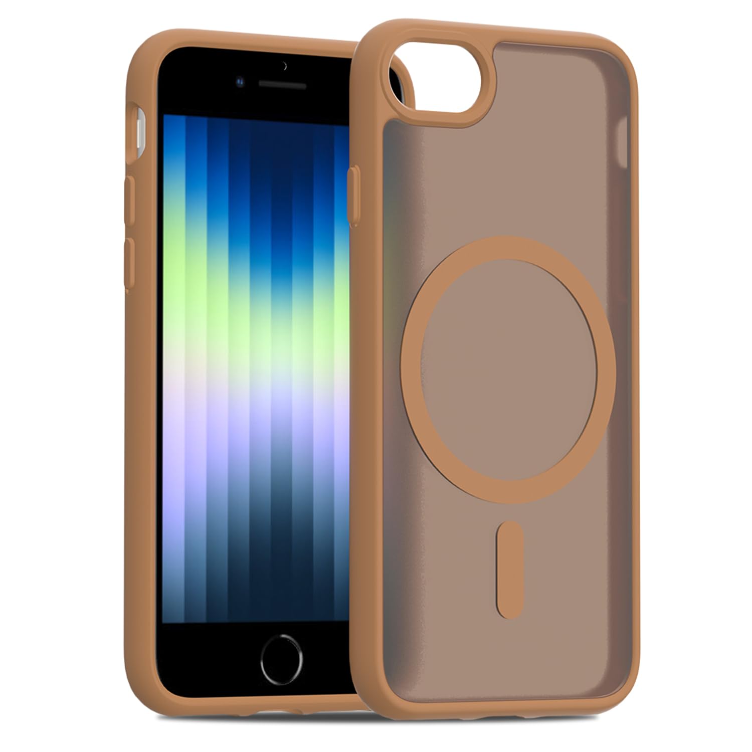 Magnetic for iPhone SE Case 2022/3rd/2020/2nd gen, iPhone 8 & iPhone 7 [Compatible with Magsafe] Shockproof Slim Translucent Matte Protective Phone Case - Brown