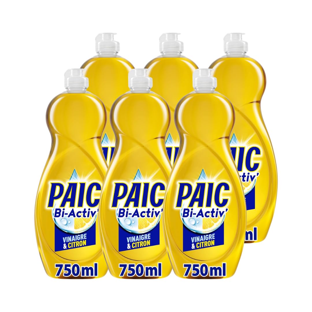 PAIC - Liquide Vaisselle Main BI-ACTIV' Vinaigre & Citron - Nettoie - Dégraisse - Flacons de 750mL - Lot de 6x750ml