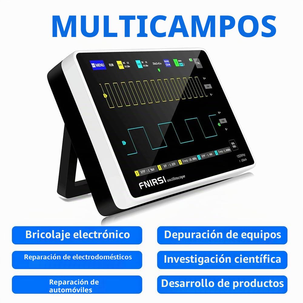 FNIRSI Osciloscopio 1013D - Osciloscopio de tableta de mano, osciloscopio de almacenamiento digital portátil de 2 canales, ancho de banda de 100 MHz, frecuencia de muestreo 1GSa/s, pantalla táctil TFT