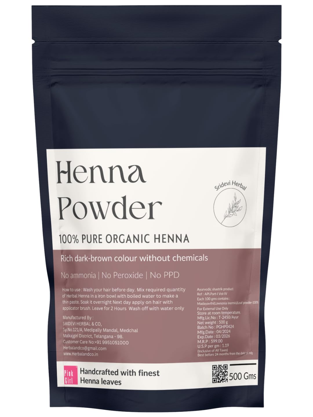 Pink Girl Natural Henna powder for hair Colour and Growth | ORGANIC Henna for Hair Colour and Hair Care (500 gm)-picture-27