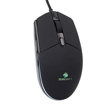 ZEBRONICS WAR M, Wired Gaming Mouse with 6 Buttons, High Precision Sensor, up to 4200 DPI, Gold Plated USB Interface, Breathing LED, 1.8m Braided Cable - image, photos