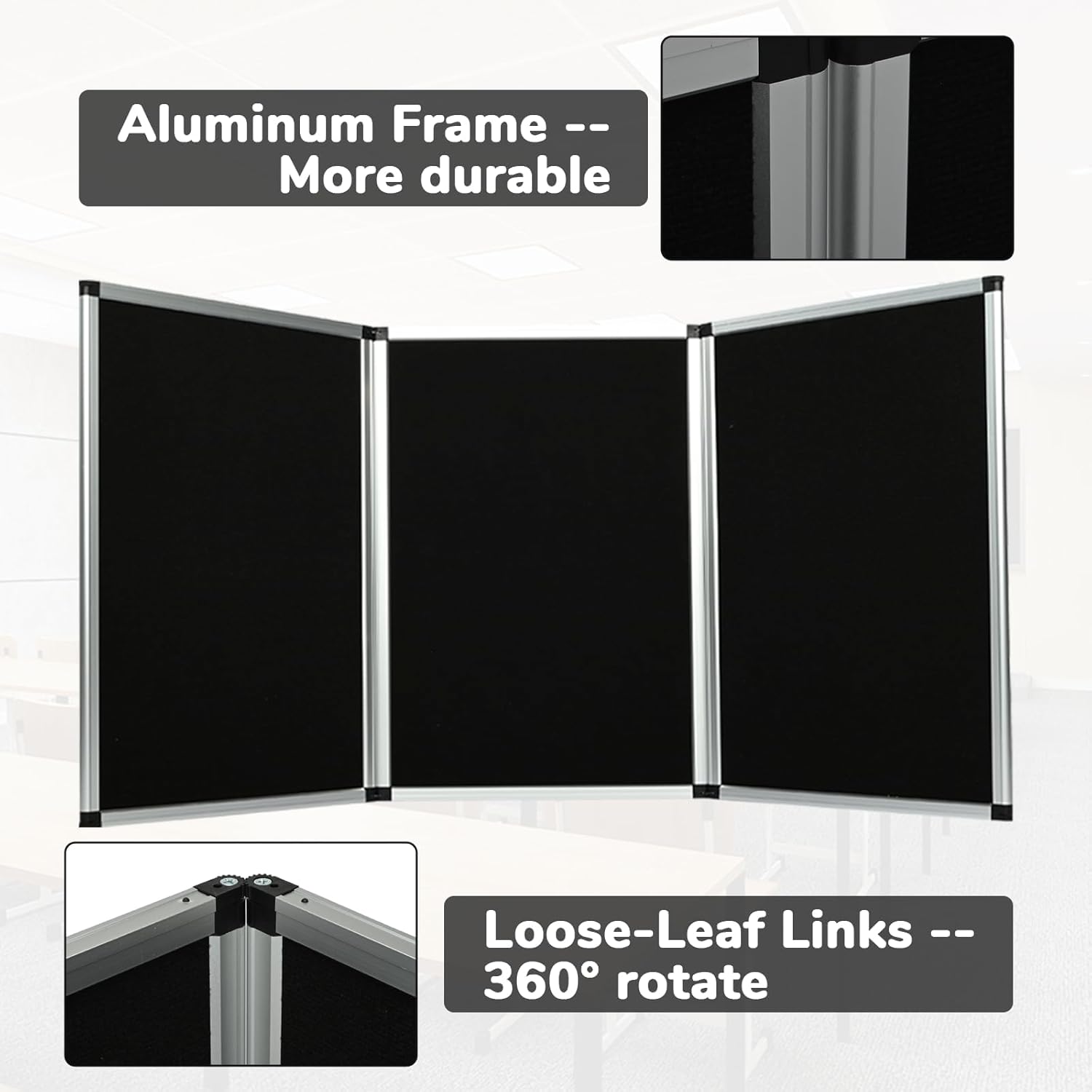 Double-Sided Trifold Display Board 3 Panel Presentation Whiteboard 70.4 x 35.4in Trade Show Presentation Board Aluminum Tabletop Display Folding Panel for Trade Show Table Top