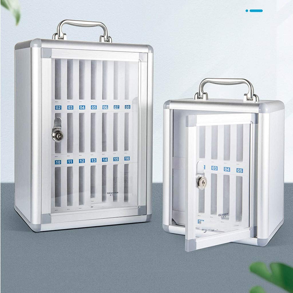 Gabinete de almacenamiento transparente con cerradura para teléfono, caja de depósito segura para uso escolar, oficina y exámenes, armario numerado plateado de 24 pulgadas para un fácil acceso y