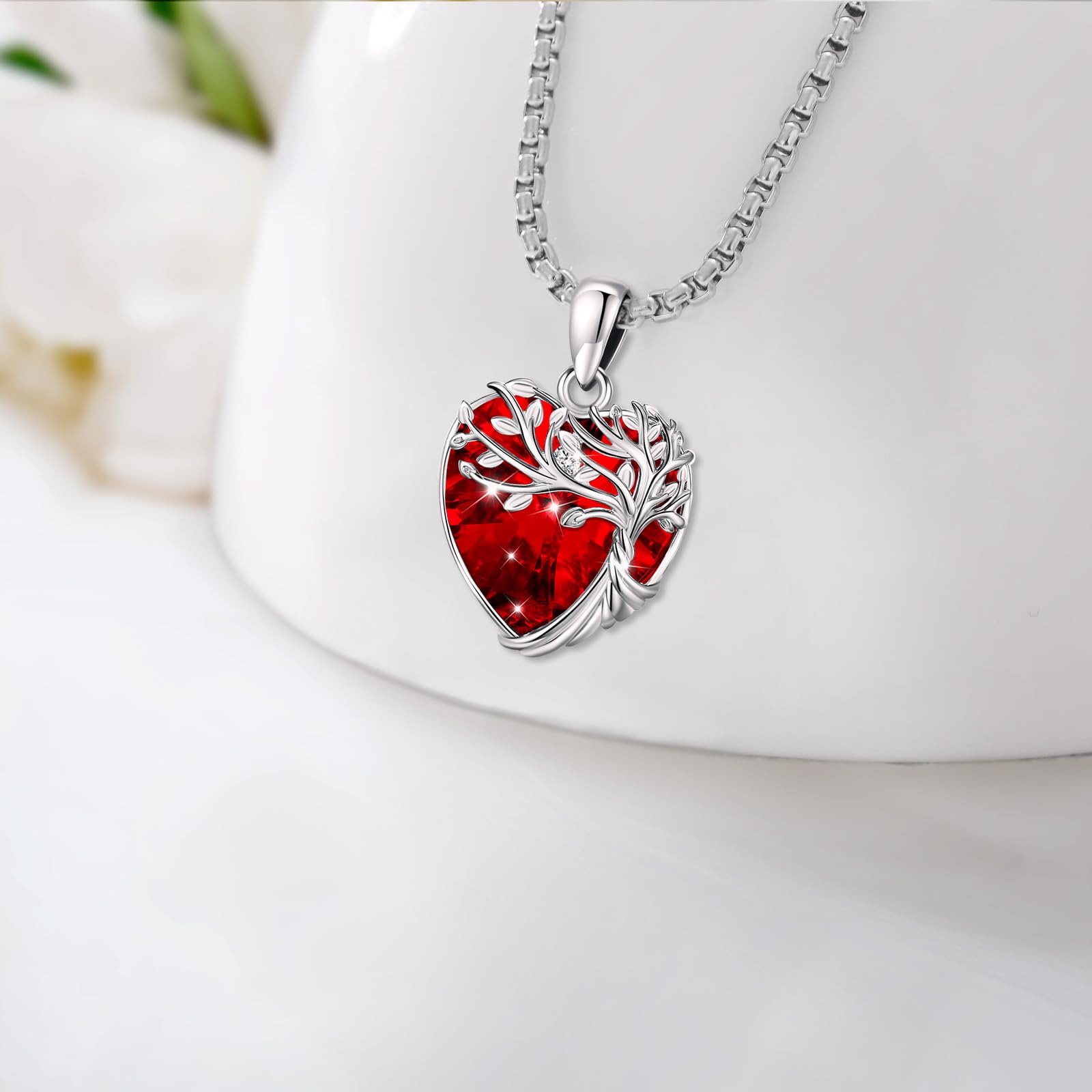 Eusense Collar Árbol de la Vida para mujer Collar Árbol Genealógico Colgante de Piedra Lunar Colgante con Corazón de Cristal Regalo de Joyería para Mamá Joyería Árbol de la Vida