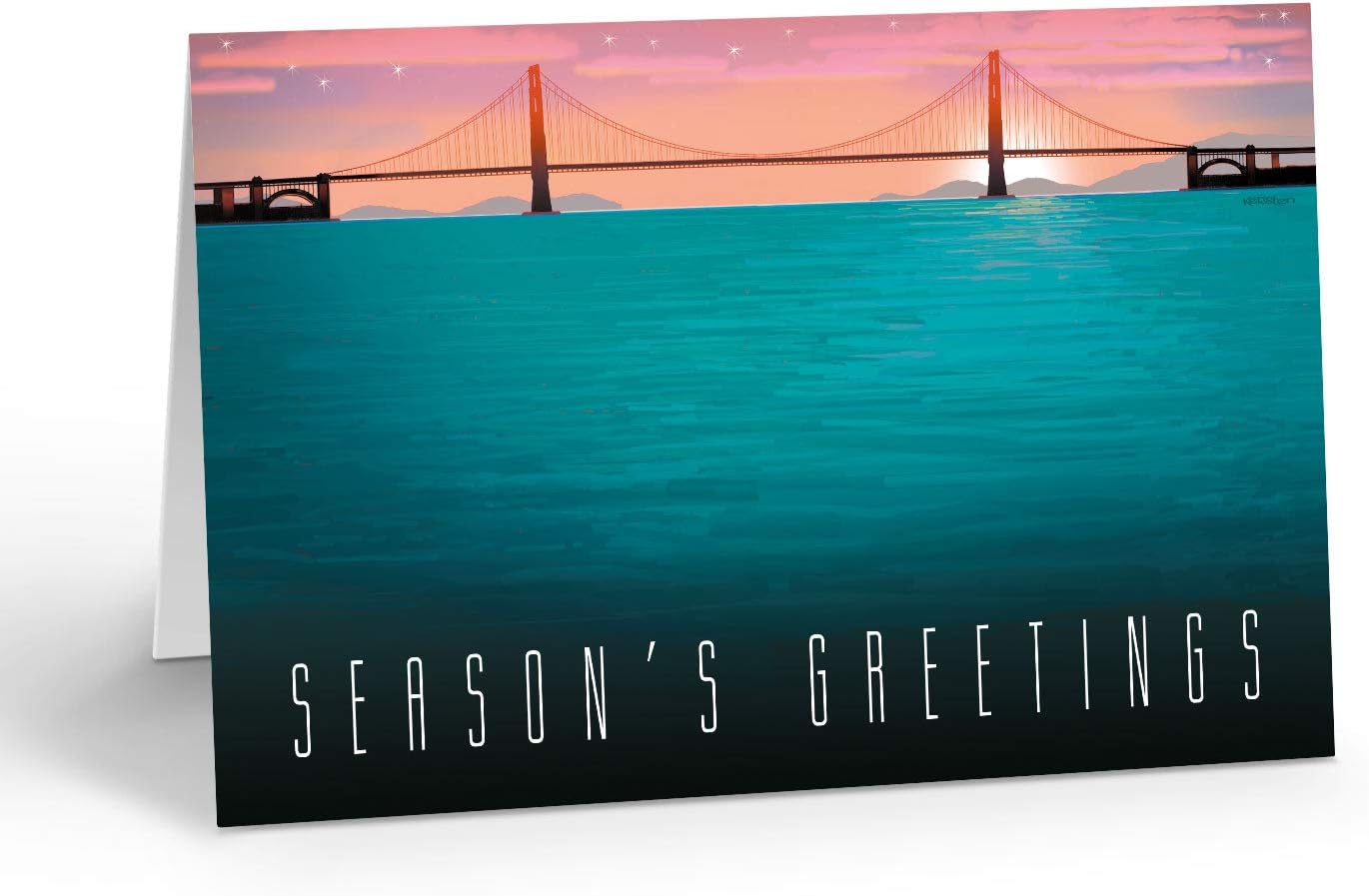 Stonehouse Collection B07FYTWB5FSan Francisco Golden Gate Bridge Christmas Card - 18 California Cards & Envelopes