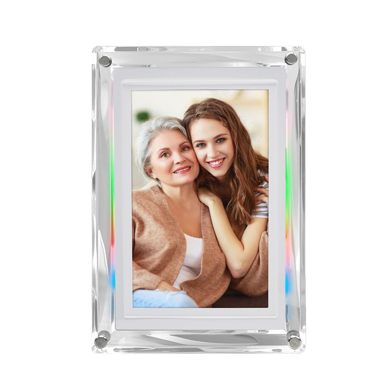 LED Light Digital Photo Frame, 7 Inch Digital Picture Frame, Colorful Light 4GB Memory Auto Rotate Acrylic Video 1024 x 600 Frame 4GB Memory, for Home Bedroom Office