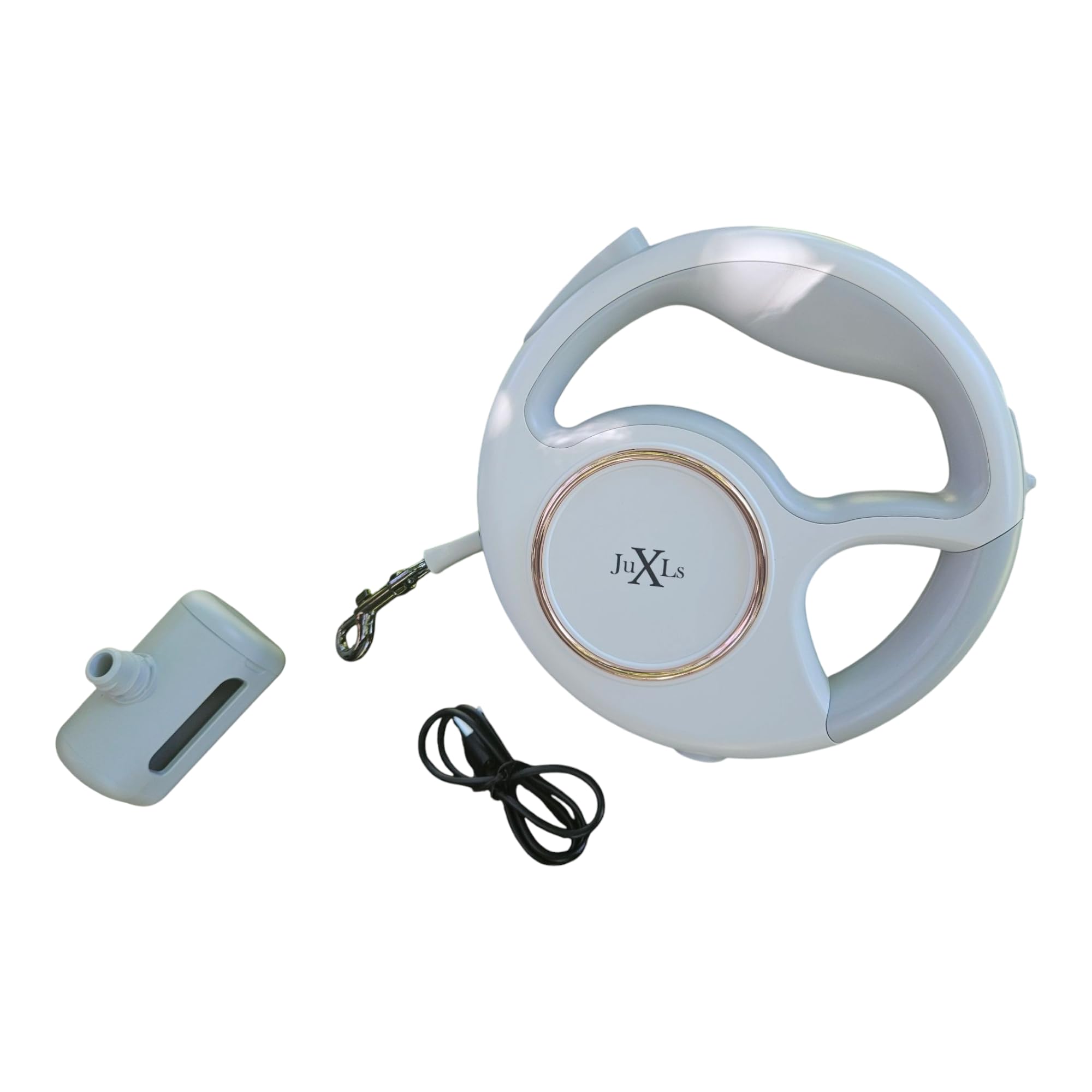 Hundeleine mit Licht LED,edel,elegant,3m, Kotbeutelhalter,Reflektoren bessere Sichtbarkeit, weiß/rosé Goldakzente, Leine zur Befestigung für freie Hände,Taschenlampe,bis 10kg,