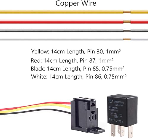 Miniatura 5 de Cable conector para relé de auto, de E Support, 12 V, 30 A, 40A, 60A, 80A SPST, SPDT 4 pines, 5 unidades
