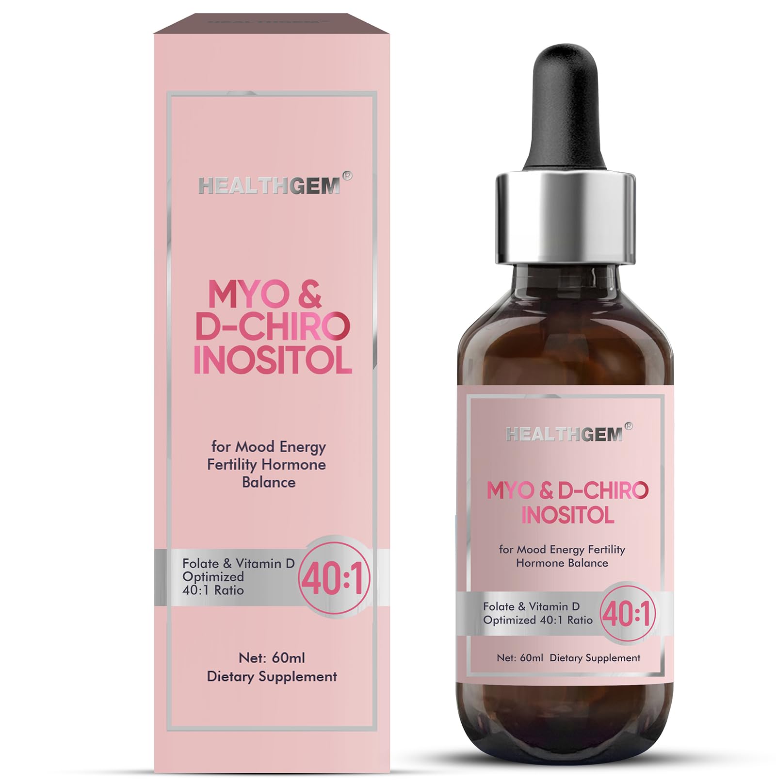 Myo-Inositol D-Chiro Inositol Supplement for Women 40 1 Ratio Hormone Balance with Folate Magnesium Vitamin D3 Ovarian Support