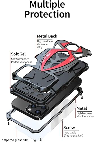Miniatura 9 de Funda de metal para iPhone 13 Pro a prueba de golpes con aluminio y goma de silicona híbrida de triple capa de protección contra caídas de grado