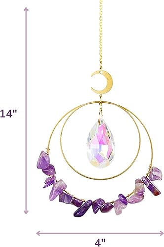 Miniatura 3 de Adorno de cristal atrapasoles de cuarzo rosa, regalo para mamás, atrapasoles colgantes de círculo dorado para automóvil, colgante de ventana de