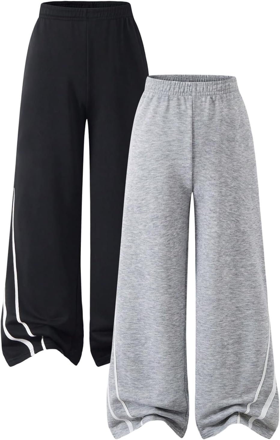 Girl's 2 Packs Baggy Sweatpants Elastic Waist Wide Leg Pants Casual Athletic Sweat Pants Trousers