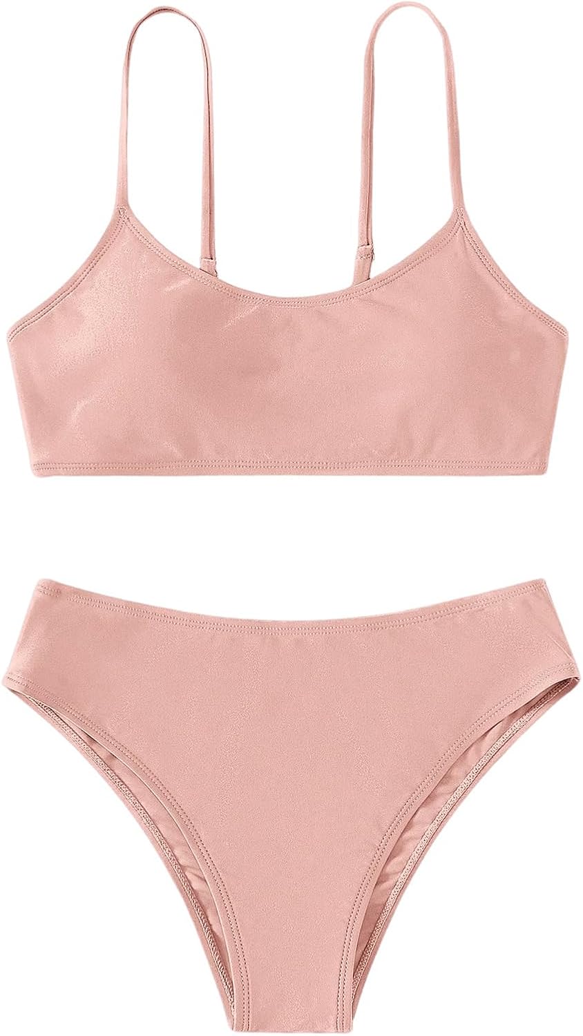 SHENHE Girl's 2 Piece O Ring Bikini High Waisted Spaghetti Strap Cute Swimsuit Bathing Suit