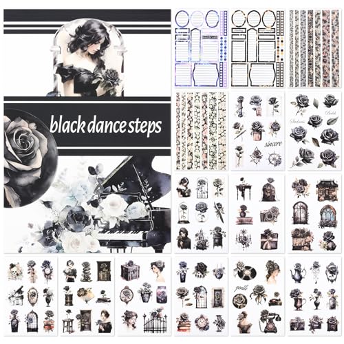 NOTIONSLAND 20 Blatt Scrapbook Stickers Book, 100+ Journaling Aufkleber für Scrapbooking Supplies, PET Ästhetische Vintage Aufkleber für Scrapbooking