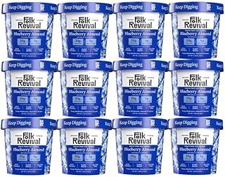 Folk Revival Blueberry Almond Keto Instant 'Oatmeal' - 20g Protein, 5g Net Carbs, High Fiber, Non GMO, Gluten Free, Made with Acorns - 12 Cups Per Case